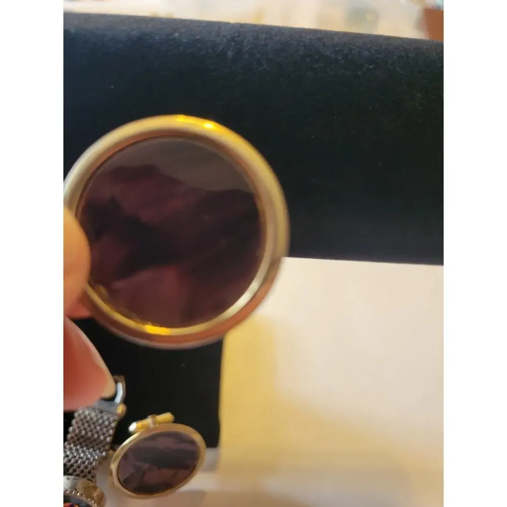 Lot of 2 Pair‎ Vintage Estate Cufflinks Gold Tone Purple Gemstone Jewelry